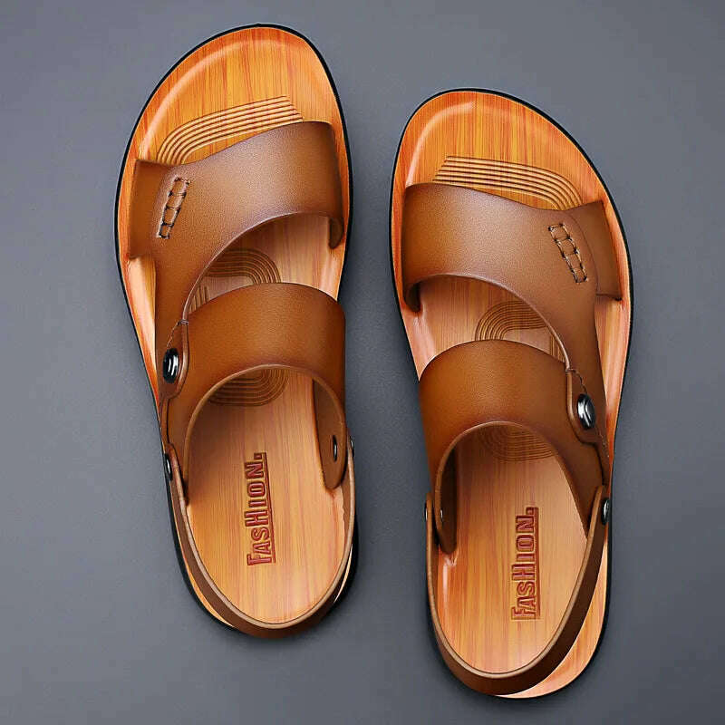 KIMLUD, Classic Summer Men's Sandals Genuine Leather Sandals for Men Outdoor Beach SlippersOutdoor New Leather Shoes Sandalias De Hombre, KIMLUD Womens Clothes