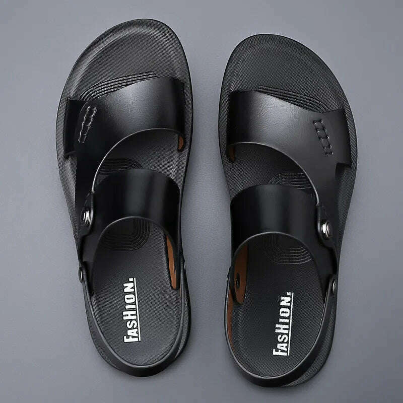 KIMLUD, Classic Summer Men's Sandals Genuine Leather Sandals for Men Outdoor Beach SlippersOutdoor New Leather Shoes Sandalias De Hombre, balck / 44, KIMLUD APPAREL - Womens Clothes
