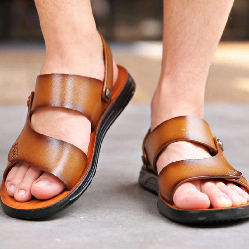 KIMLUD, Classic Summer Men's Sandals Genuine Leather Sandals for Men Outdoor Beach SlippersOutdoor New Leather Shoes Sandalias De Hombre, KIMLUD Womens Clothes