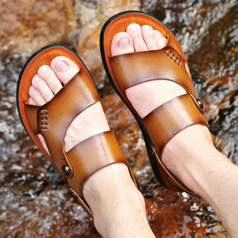KIMLUD, Classic Summer Men's Sandals Genuine Leather Sandals for Men Outdoor Beach SlippersOutdoor New Leather Shoes Sandalias De Hombre, KIMLUD Womens Clothes