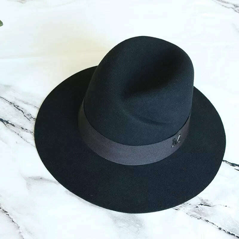 KIMLUD, Classical Black Wide Brim Women Hat Wool Fedora Hat Ladies Panama Cloche Hat for Wedding Dress Derby Church Hats Warm, KIMLUD Womens Clothes