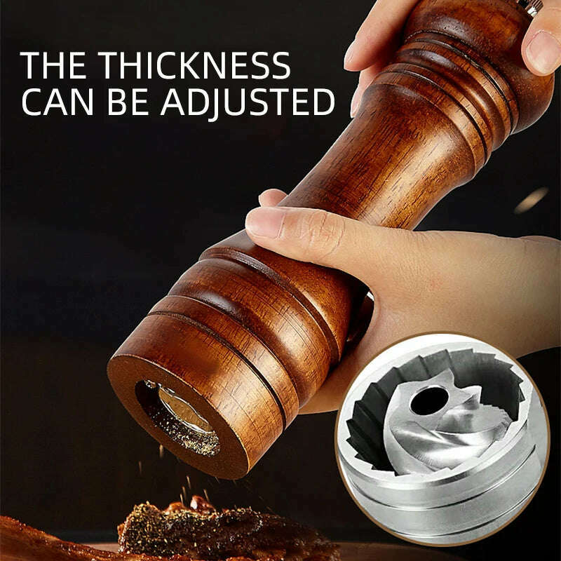 Classical Oak Wood Pepper Spice Mill Grinder Set Handheld Seasoning Adjustable Mills Grinder Ceramic Grinding Core Tools Set - KIMLUD