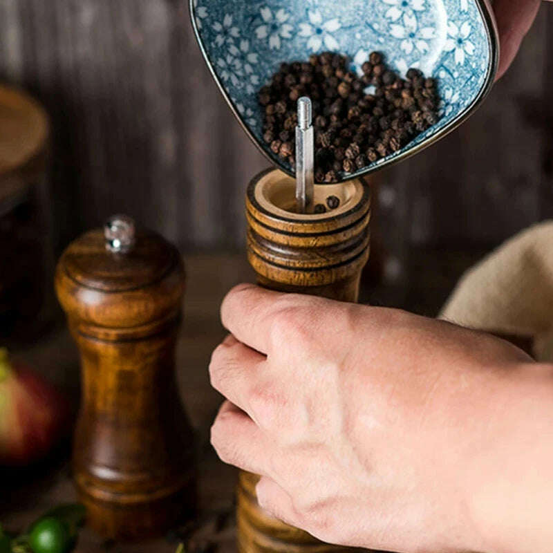 Classical Oak Wood Pepper Spice Mill Grinder Set Handheld Seasoning Adjustable Mills Grinder Ceramic Grinding Core Tools Set - KIMLUD