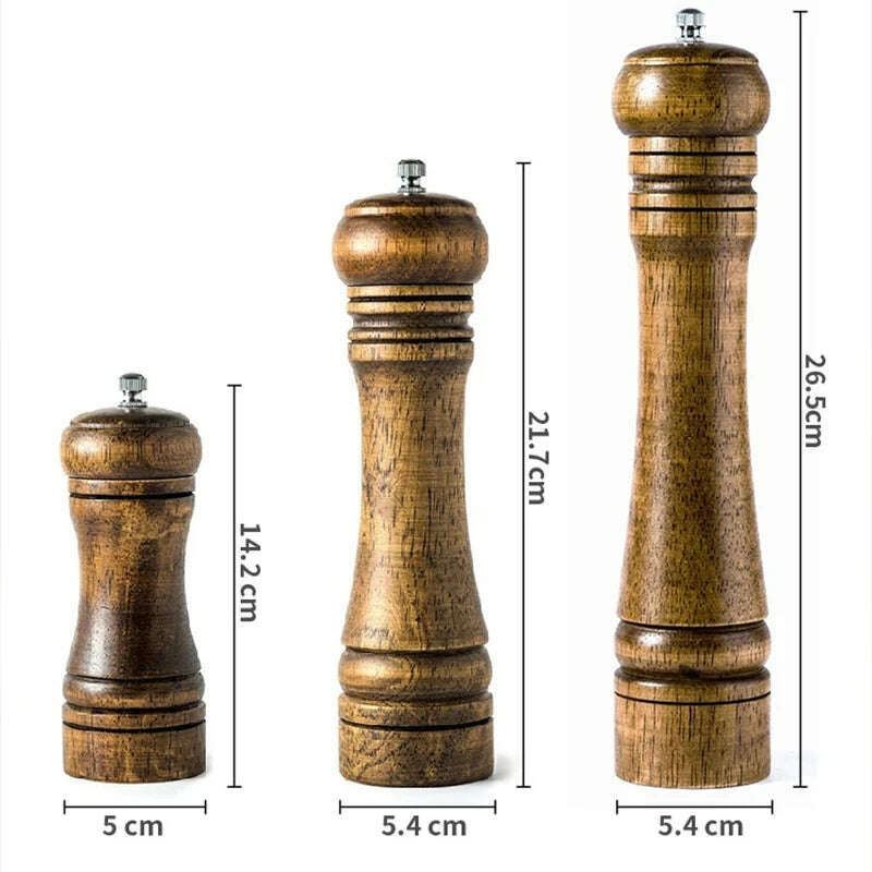 Classical Oak Wood Pepper Spice Mill Grinder Set Handheld Seasoning Adjustable Mills Grinder Ceramic Grinding Core Tools Set - KIMLUD