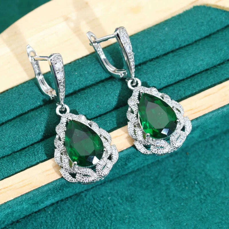 KIMLUD, Classics Green Zircon 925 Silver Jewelry Sets for Women Wedding Bracelet Earrings Necklace Pendant Ring Dating Gifts, KIMLUD Womens Clothes