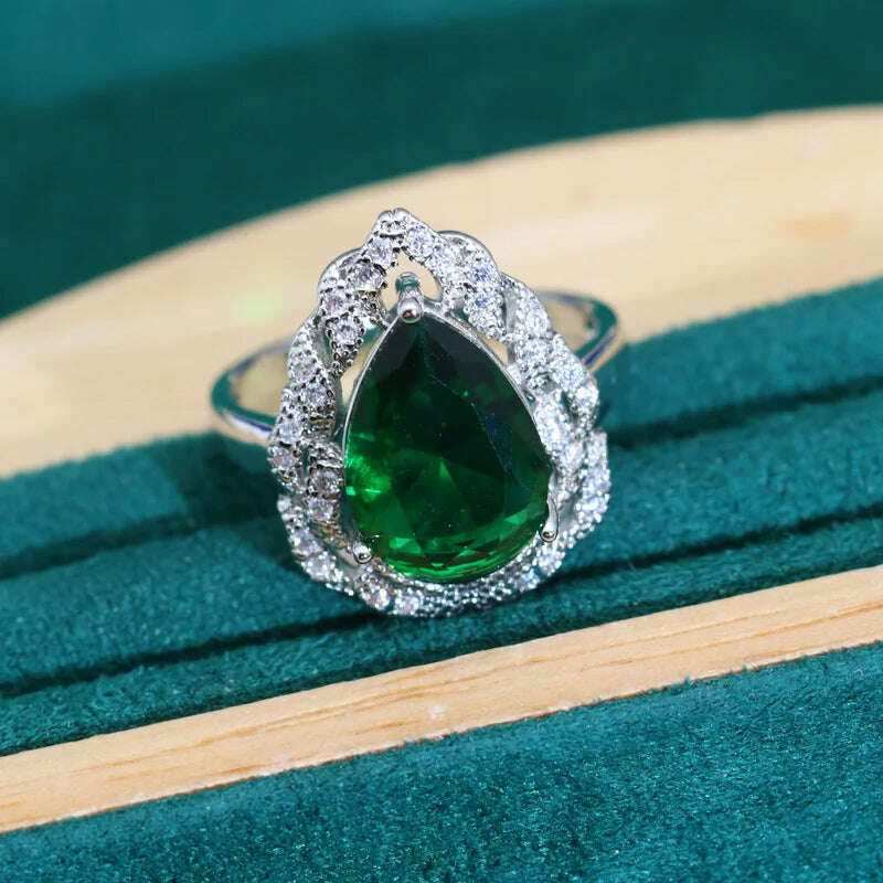 KIMLUD, Classics Green Zircon 925 Silver Jewelry Sets for Women Wedding Bracelet Earrings Necklace Pendant Ring Dating Gifts, KIMLUD Womens Clothes