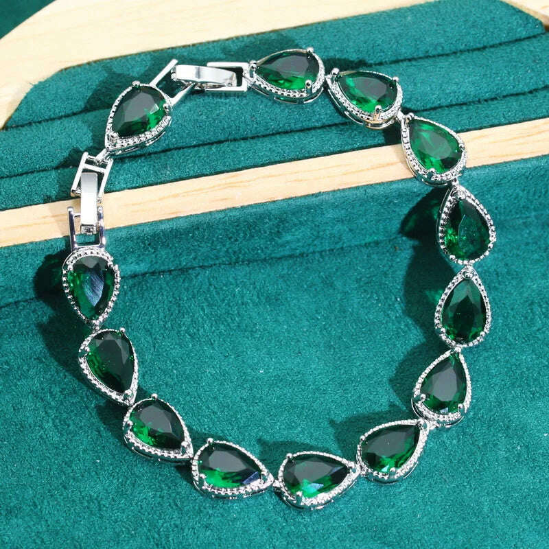 KIMLUD, Classics Green Zircon 925 Silver Jewelry Sets for Women Wedding Bracelet Earrings Necklace Pendant Ring Dating Gifts, KIMLUD Womens Clothes