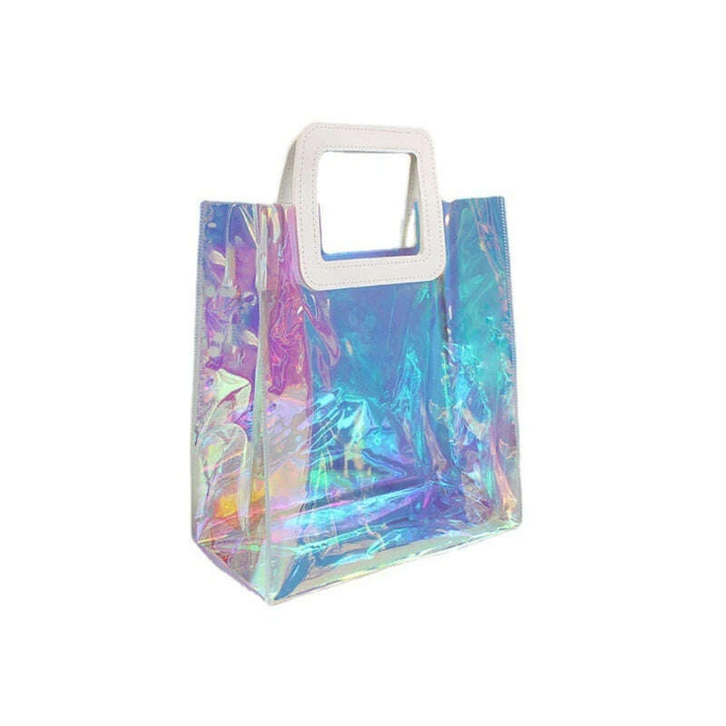 KIMLUD, Clear Tote Bag Holographic Rainbow Shopping Bag Multi-Use Big Capacity Shoulder Handbag for Work Gym Sports Travel Beach, KIMLUD Womens Clothes