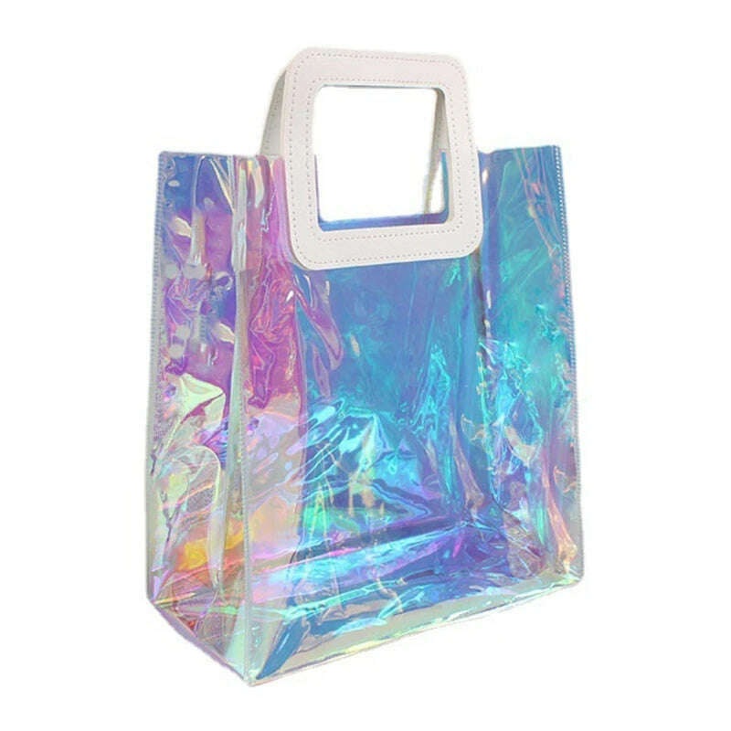 KIMLUD, Clear Tote Bag Holographic Rainbow Shopping Bag Multi-Use Big Capacity Shoulder Handbag for Work Gym Sports Travel Beach, KIMLUD Womens Clothes