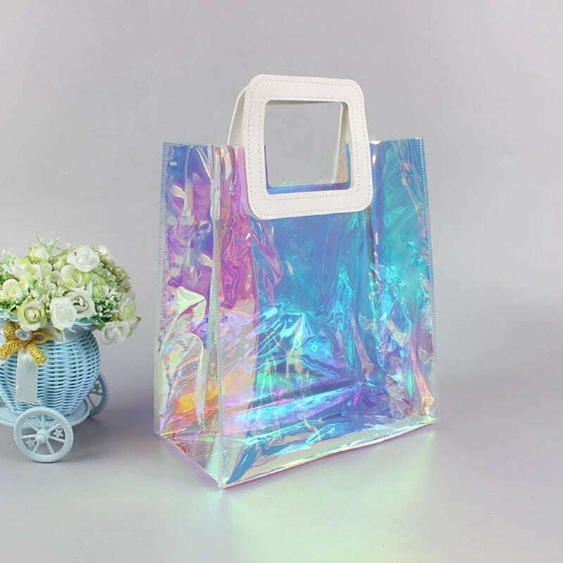 KIMLUD, Clear Tote Bag Holographic Rainbow Shopping Bag Multi-Use Big Capacity Shoulder Handbag for Work Gym Sports Travel Beach, KIMLUD Womens Clothes