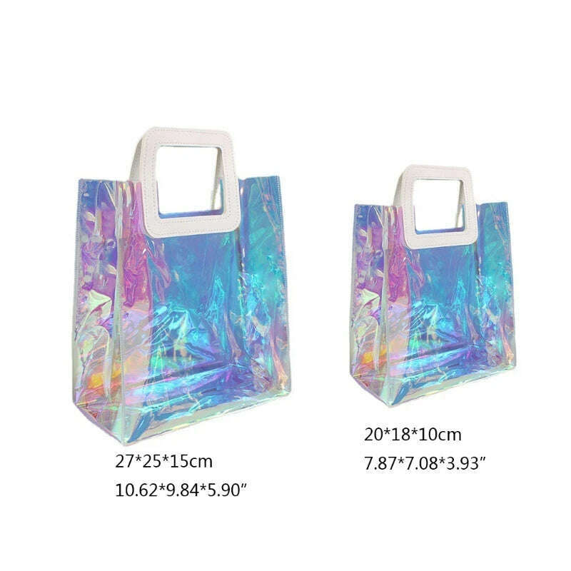 KIMLUD, Clear Tote Bag Holographic Rainbow Shopping Bag Multi-Use Big Capacity Shoulder Handbag for Work Gym Sports Travel Beach, KIMLUD Womens Clothes