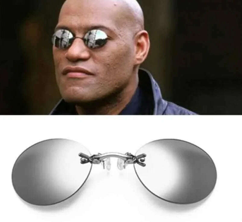 KIMLUD, Clip On Nose Glasses Round Rimless Matrix Morpheus Sunglasses Mini Frameless Vintage Men Eyeglasses UV400, KIMLUD Womens Clothes