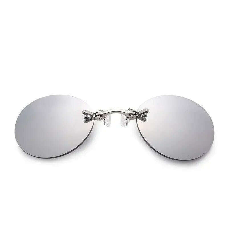 KIMLUD, Clip On Nose Glasses Round Rimless Matrix Morpheus Sunglasses Mini Frameless Vintage Men Eyeglasses UV400, KIMLUD Womens Clothes