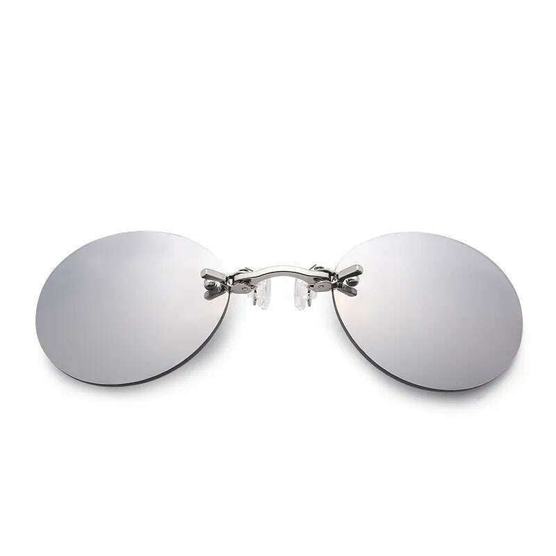 KIMLUD, Clip On Nose Glasses Round Rimless Matrix Morpheus Sunglasses Mini Frameless Vintage Men Eyeglasses UV400, Silver / other, KIMLUD APPAREL - Womens Clothes