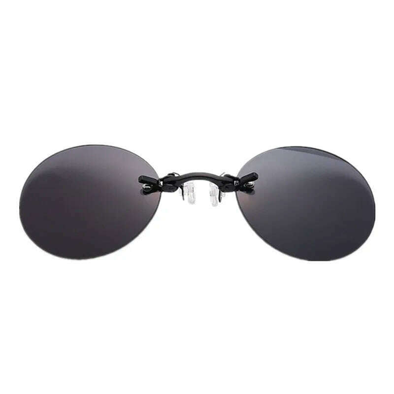 KIMLUD, Clip On Nose Glasses Round Rimless Matrix Morpheus Sunglasses Mini Frameless Vintage Men Eyeglasses UV400, Black / other, KIMLUD APPAREL - Womens Clothes