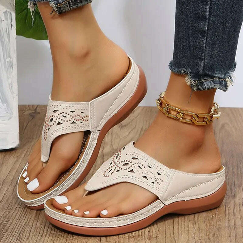 KIMLUD, Clip Toe Wedge Sandals Women 2023 Summer Thick Platform Beach Sandals Woman Plus Size 44 Low Heels Gladiator Sandalias De Mujer, KIMLUD Women's Clothes