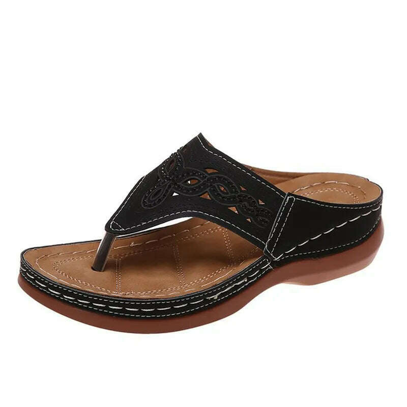 KIMLUD, Clip Toe Wedge Sandals Women 2023 Summer Thick Platform Beach Sandals Woman Plus Size 44 Low Heels Gladiator Sandalias De Mujer, Black / 35, KIMLUD APPAREL - Womens Clothes