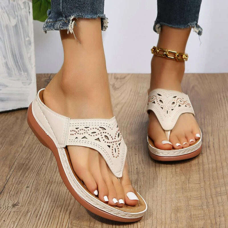 KIMLUD, Clip Toe Wedge Sandals Women 2023 Summer Thick Platform Beach Sandals Woman Plus Size 44 Low Heels Gladiator Sandalias De Mujer, KIMLUD Womens Clothes