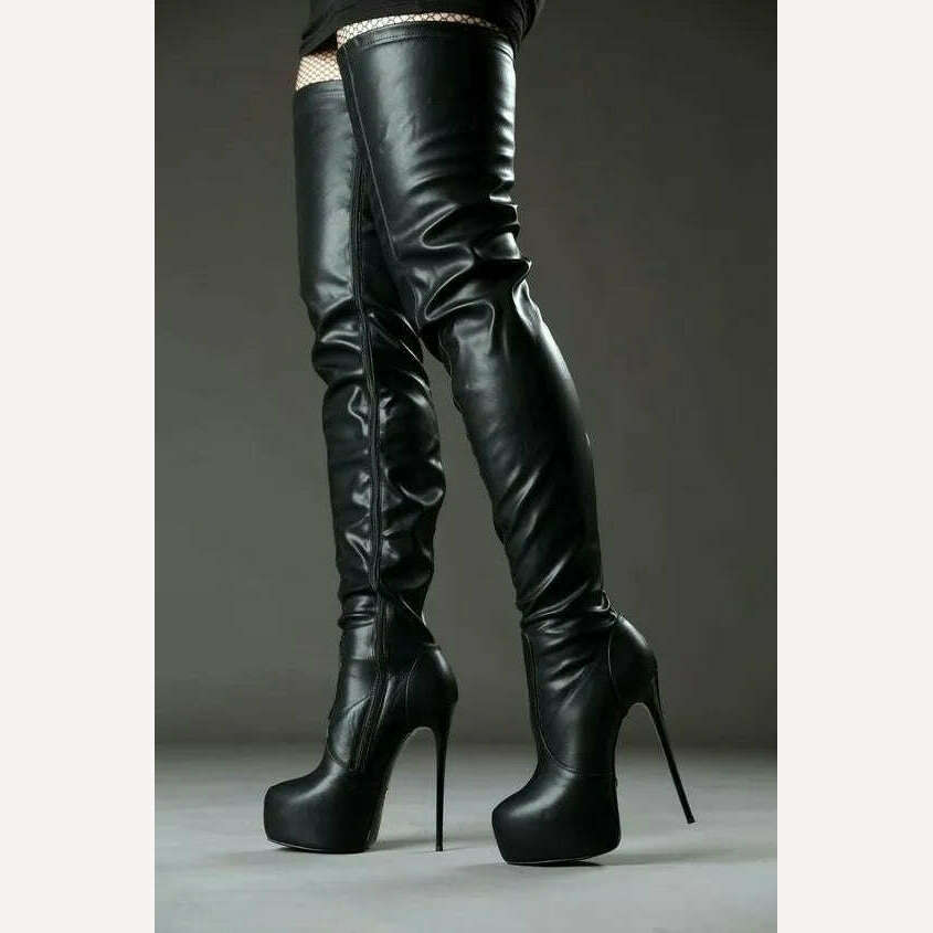 Club 2023 Zip Sexy Platform Thigh High Boots Women Stiletto High Heel Round Toe Boots Party Lady Dress Shoes - KIMLUD