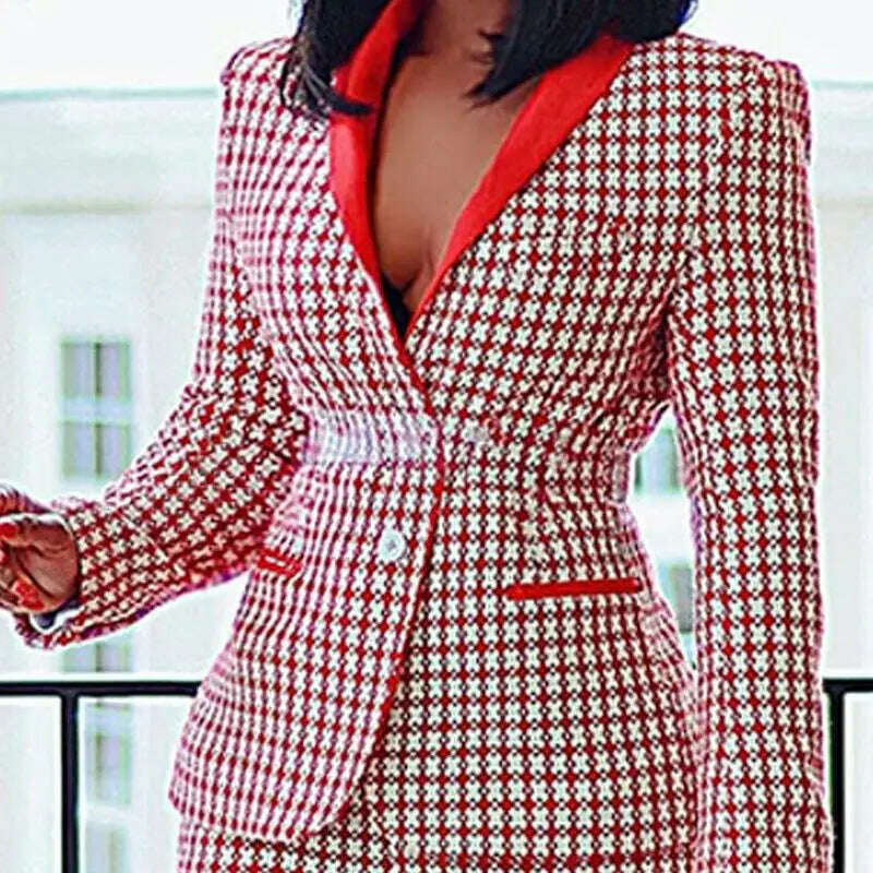 KIMLUD, CM.YAYA Elegant Houndstooth Blazer Suit and Pants Two 2Piece Set for Women 2023 Autumn Winter Classic OL Street Outfit Tracksuit, KIMLUD Womens Clothes