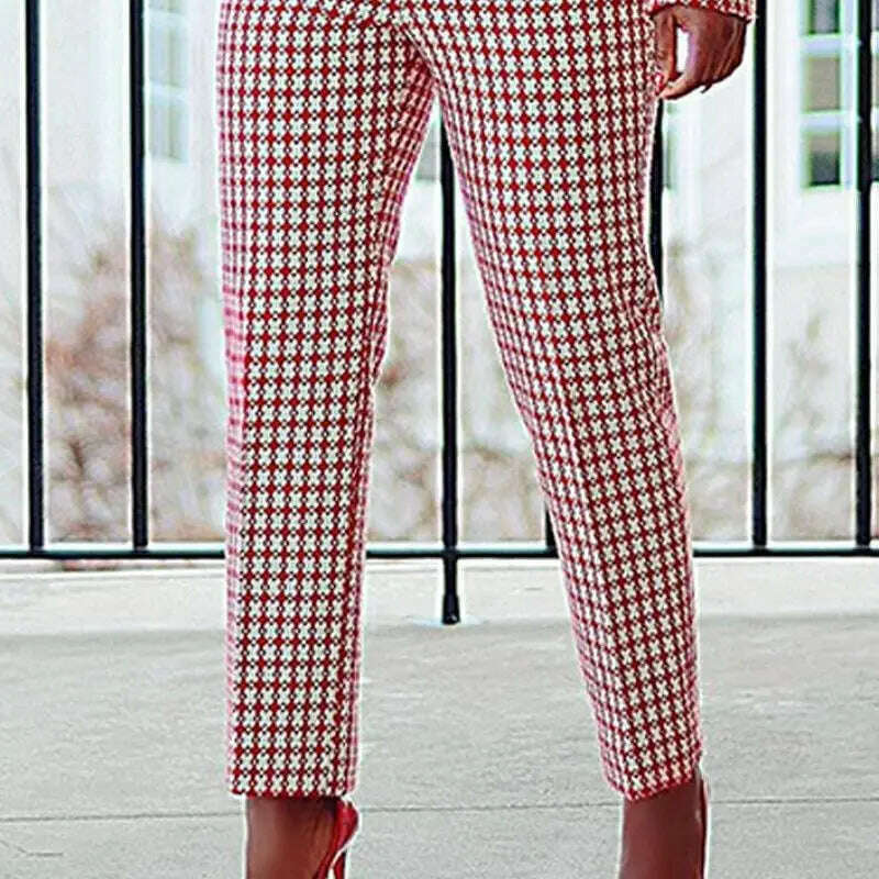 KIMLUD, CM.YAYA Elegant Houndstooth Blazer Suit and Pants Two 2Piece Set for Women 2023 Autumn Winter Classic OL Street Outfit Tracksuit, KIMLUD Womens Clothes