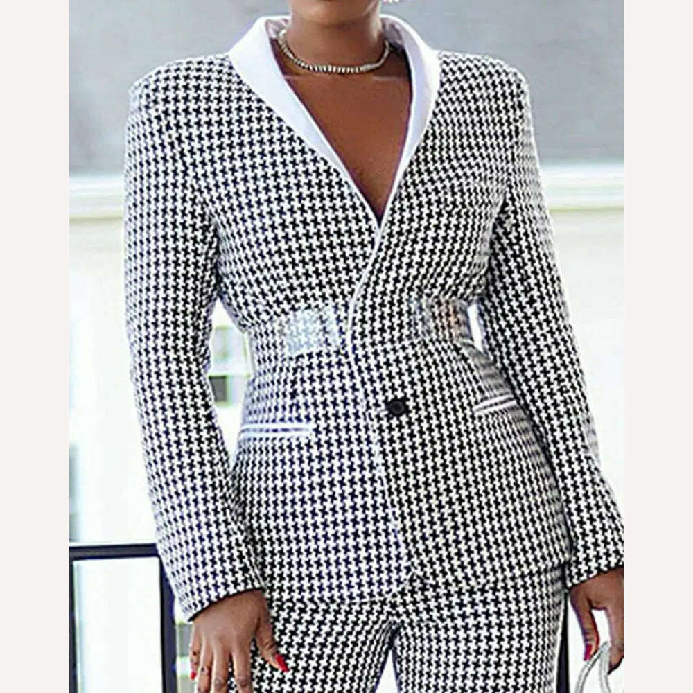 KIMLUD, CM.YAYA Elegant Houndstooth Blazer Suit and Pants Two 2Piece Set for Women 2023 Autumn Winter Classic OL Street Outfit Tracksuit, KIMLUD Womens Clothes