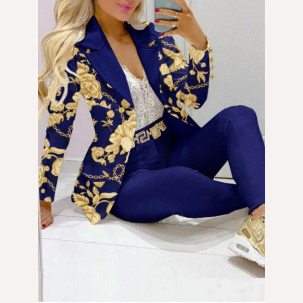 KIMLUD, CM.YAYA Elegant INS Paisley Butterfly Blazer Suit and Pants Two 2 Piece Set for Women 2022 Autumn Winter Street Outfit Tracksuit, blue floral / S, KIMLUD Womens Clothes