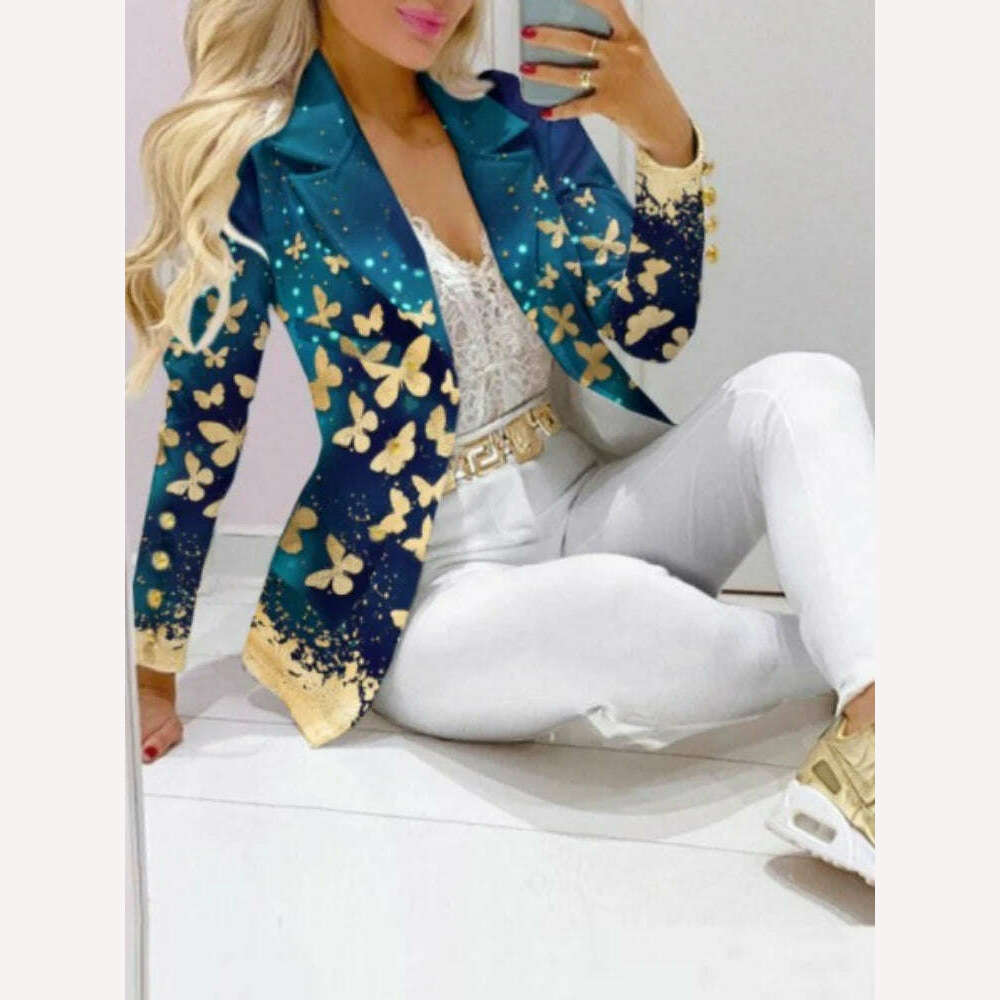 KIMLUD, CM.YAYA Elegant INS Paisley Butterfly Blazer Suit and Pants Two 2 Piece Set for Women 2022 Autumn Winter Street Outfit Tracksuit, butterfly blue / S, KIMLUD Womens Clothes