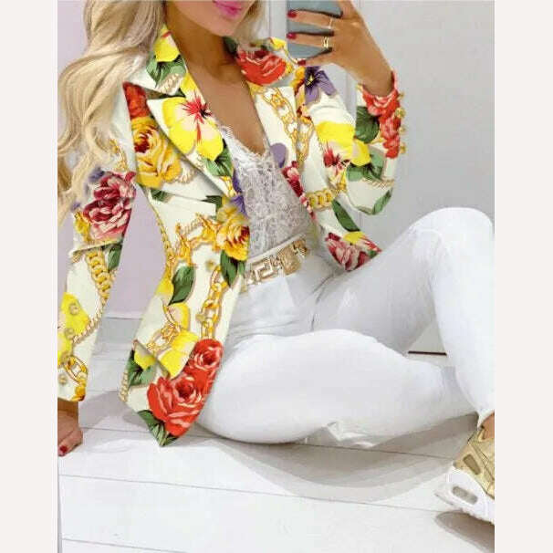 KIMLUD, CM.YAYA Elegant INS Paisley Butterfly Blazer Suit and Pants Two 2 Piece Set for Women 2022 Autumn Winter Street Outfit Tracksuit, yellow chain / S, KIMLUD Womens Clothes