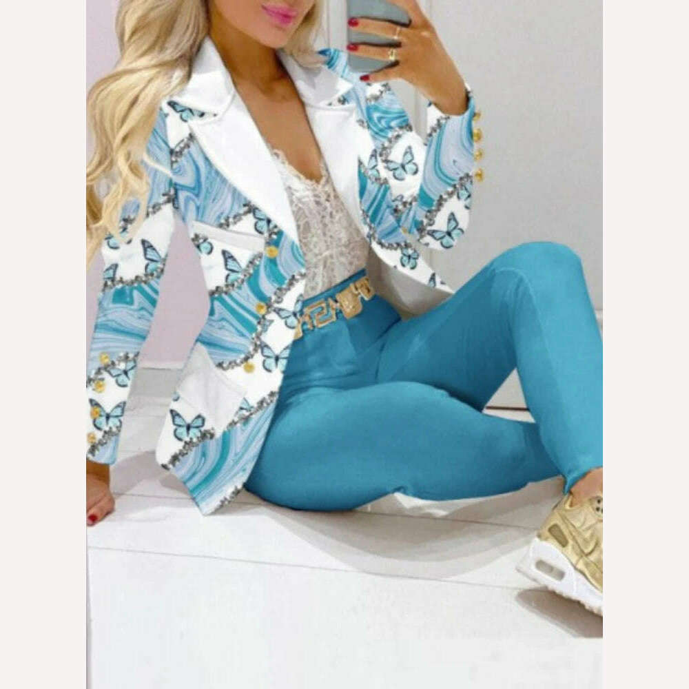 KIMLUD, CM.YAYA Elegant INS Paisley Butterfly Blazer Suit and Pants Two 2 Piece Set for Women 2022 Autumn Winter Street Outfit Tracksuit, KIMLUD Womens Clothes