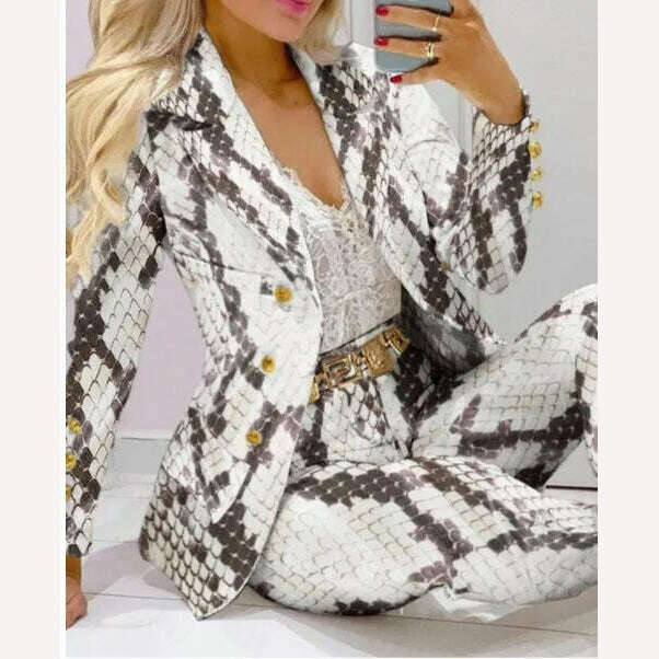 KIMLUD, CM.YAYA Elegant INS Paisley Butterfly Blazer Suit and Pants Two 2 Piece Set for Women 2022 Autumn Winter Street Outfit Tracksuit, serpentine white / S, KIMLUD Womens Clothes