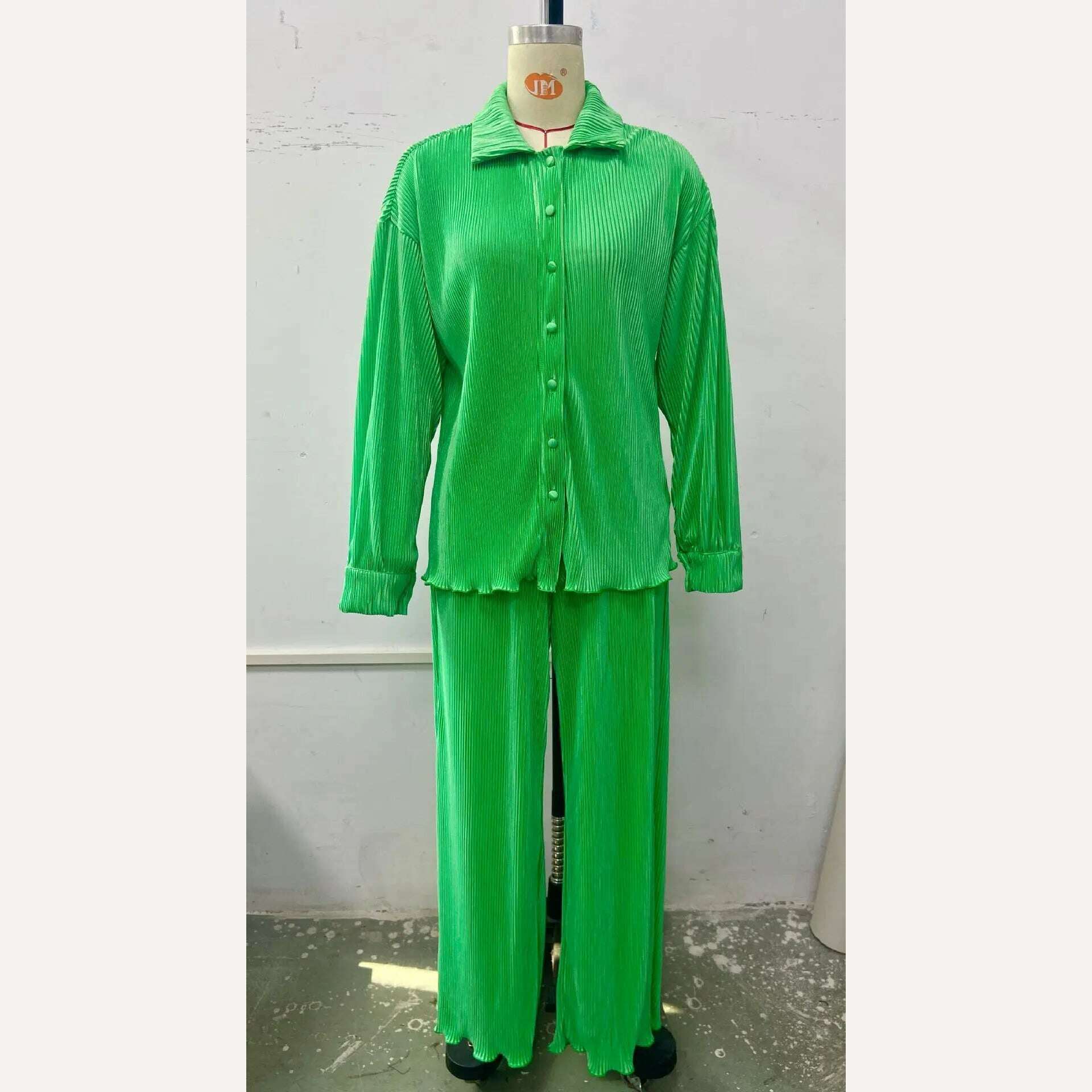 CM.YAYA Street Women's Set Long Sleeve Shirt Tops and Wide Leg Pants Elegant Tracksuit Two Piece Set Sweatsuit Fitness Outfits - KIMLUD