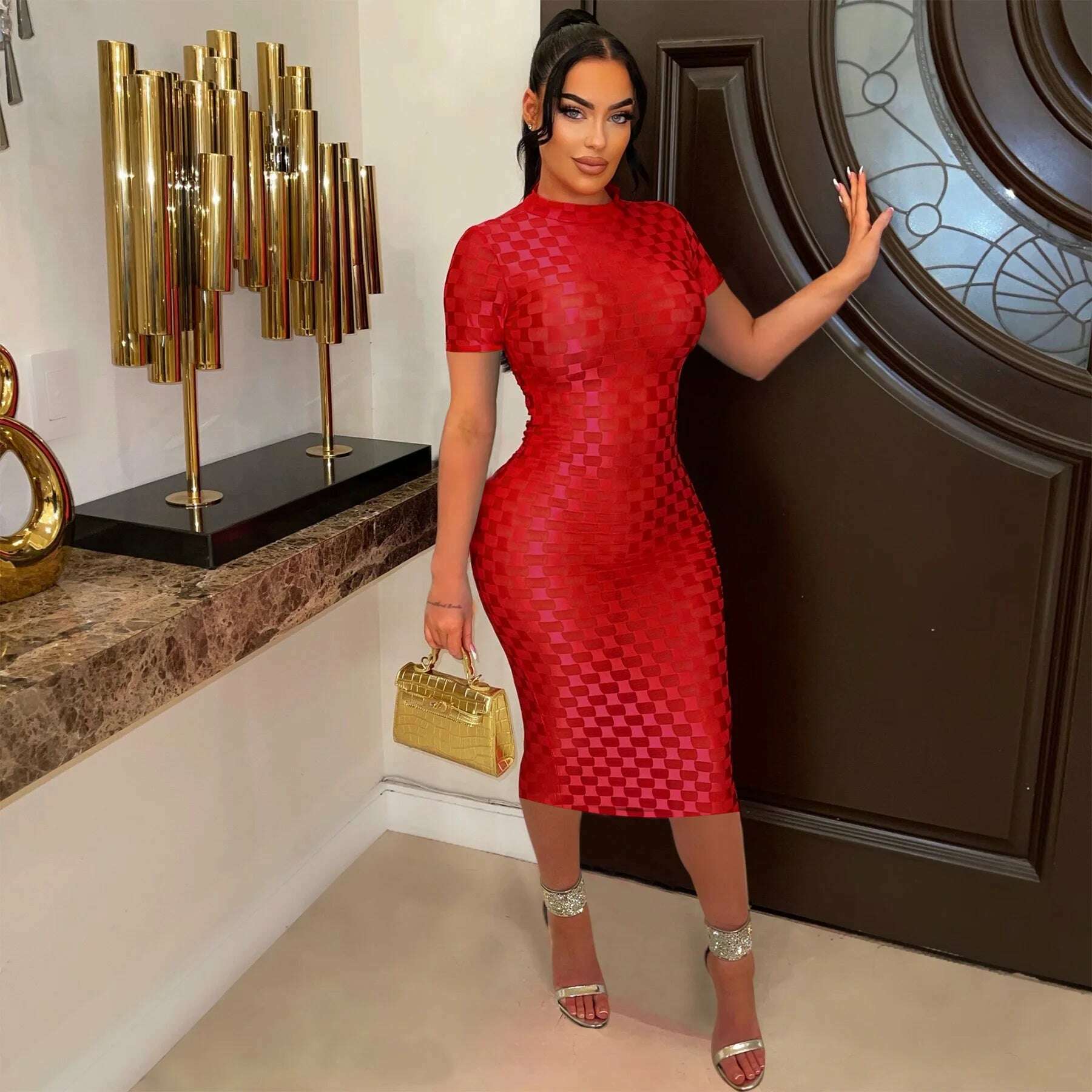 CM.YAYA Women Elegant O-neck Sleeveless Mesh See Through Midi Dress 2024 Summer Sexy Casual Night Club Party Vestido Dresses - KIMLUD