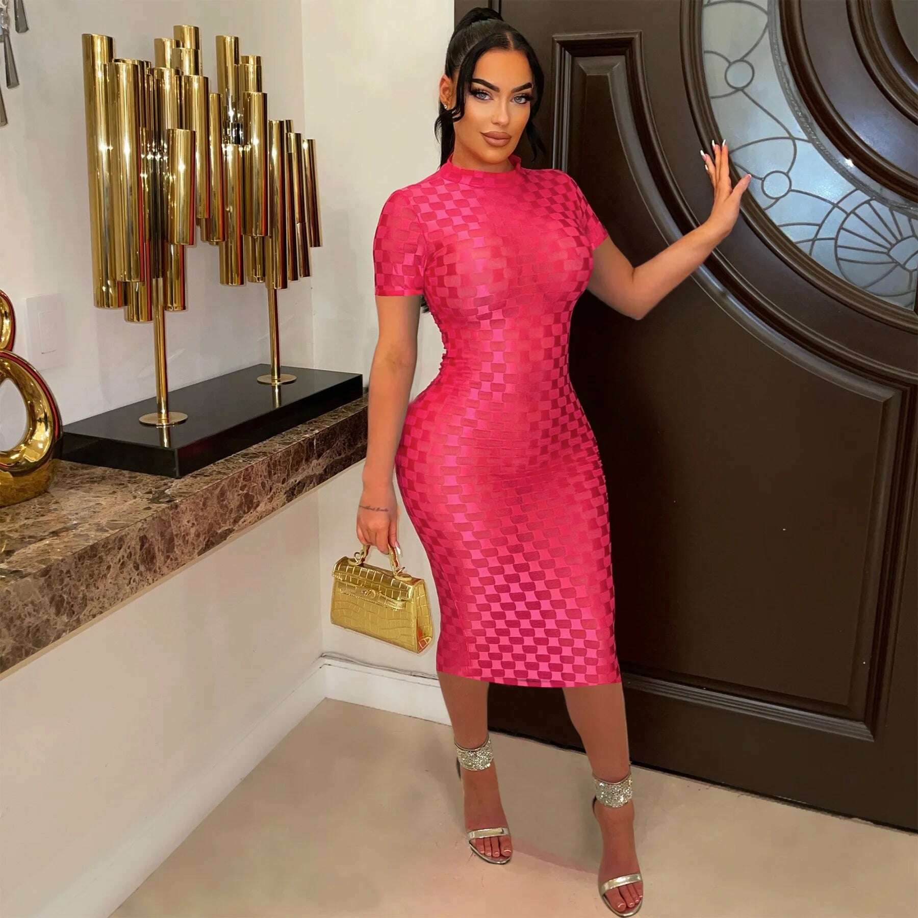 CM.YAYA Women Elegant O-neck Sleeveless Mesh See Through Midi Dress 2024 Summer Sexy Casual Night Club Party Vestido Dresses - KIMLUD