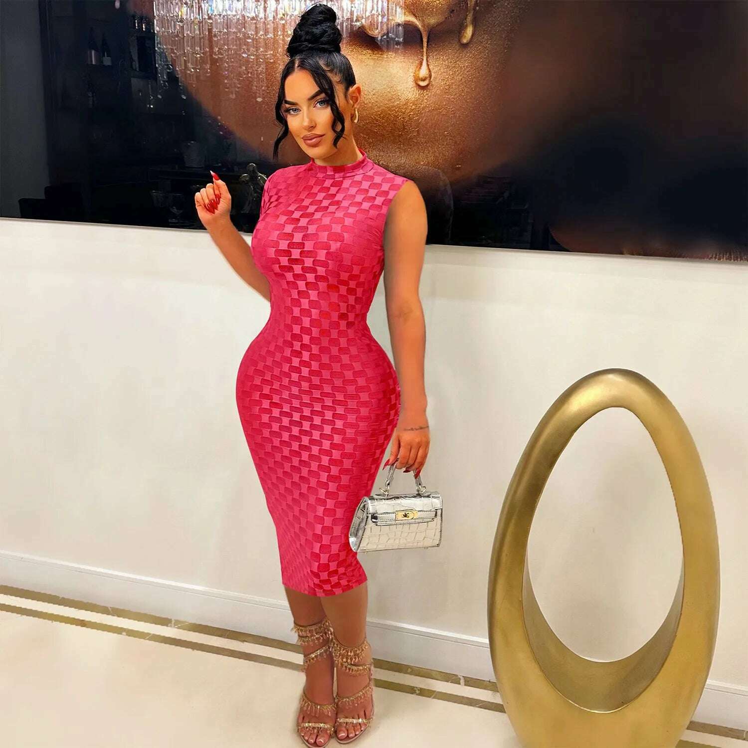 CM.YAYA Women Elegant O-neck Sleeveless Mesh See Through Midi Dress 2024 Summer Sexy Casual Night Club Party Vestido Dresses - KIMLUD