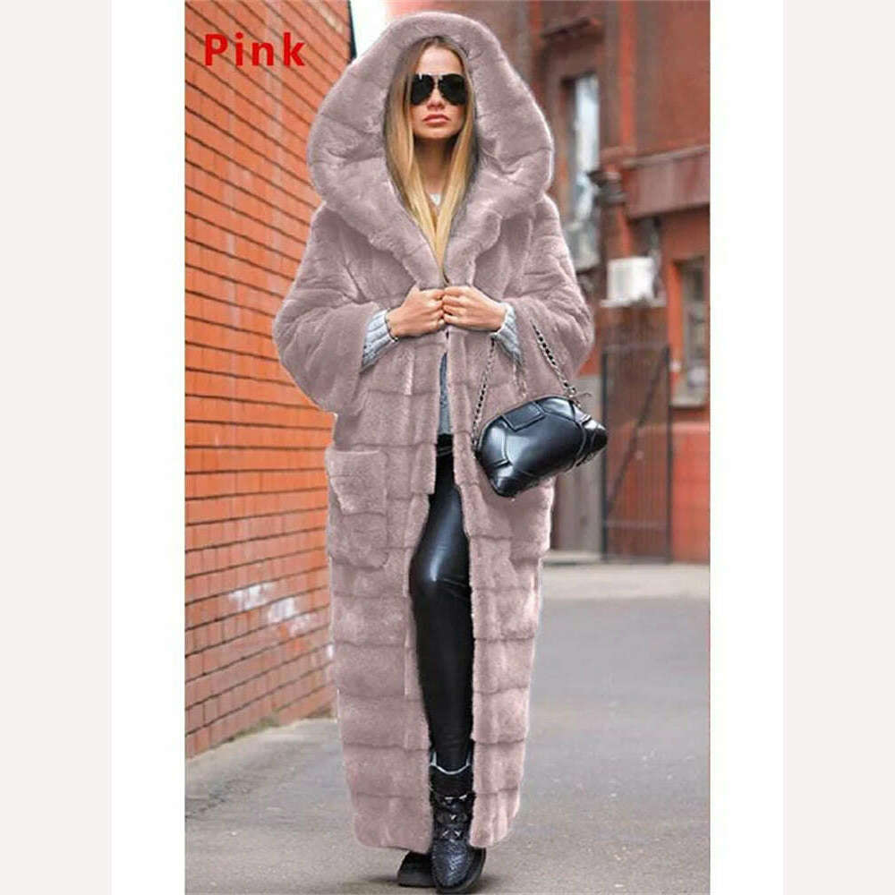 KIMLUD, Coat Women Black S-5XL Long Thick Warmth Hooded Mink Fur Jacket 2022 Autumn Winter New Fashion Pink Streetwear Overcoat Clothing, Skin pink / S, KIMLUD APPAREL - Womens Clothes