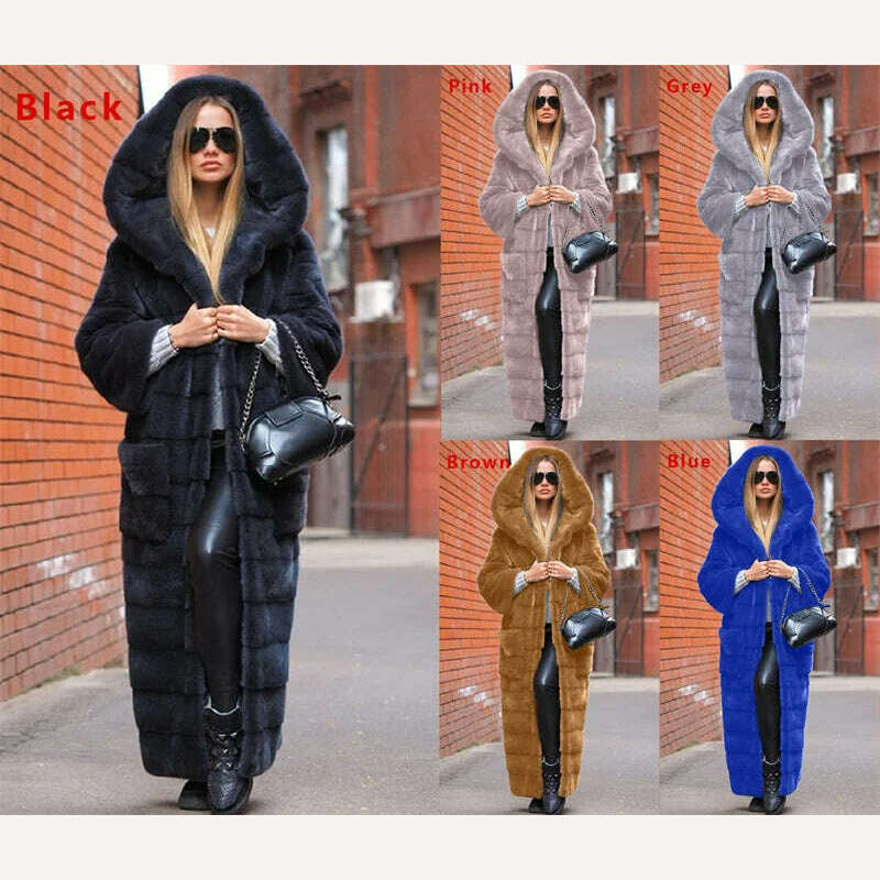 KIMLUD, Coat Women Black S-5XL Long Thick Warmth Hooded Mink Fur Jacket 2022 Autumn Winter New Fashion Pink Streetwear Overcoat Clothing, KIMLUD Womens Clothes