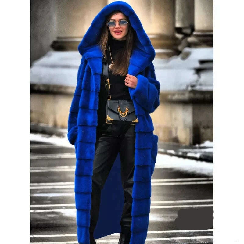 KIMLUD, Coat Women Black S-5XL Long Thick Warmth Hooded Mink Fur Jacket 2022 Autumn Winter New Fashion Pink Streetwear Overcoat Clothing, KIMLUD Womens Clothes