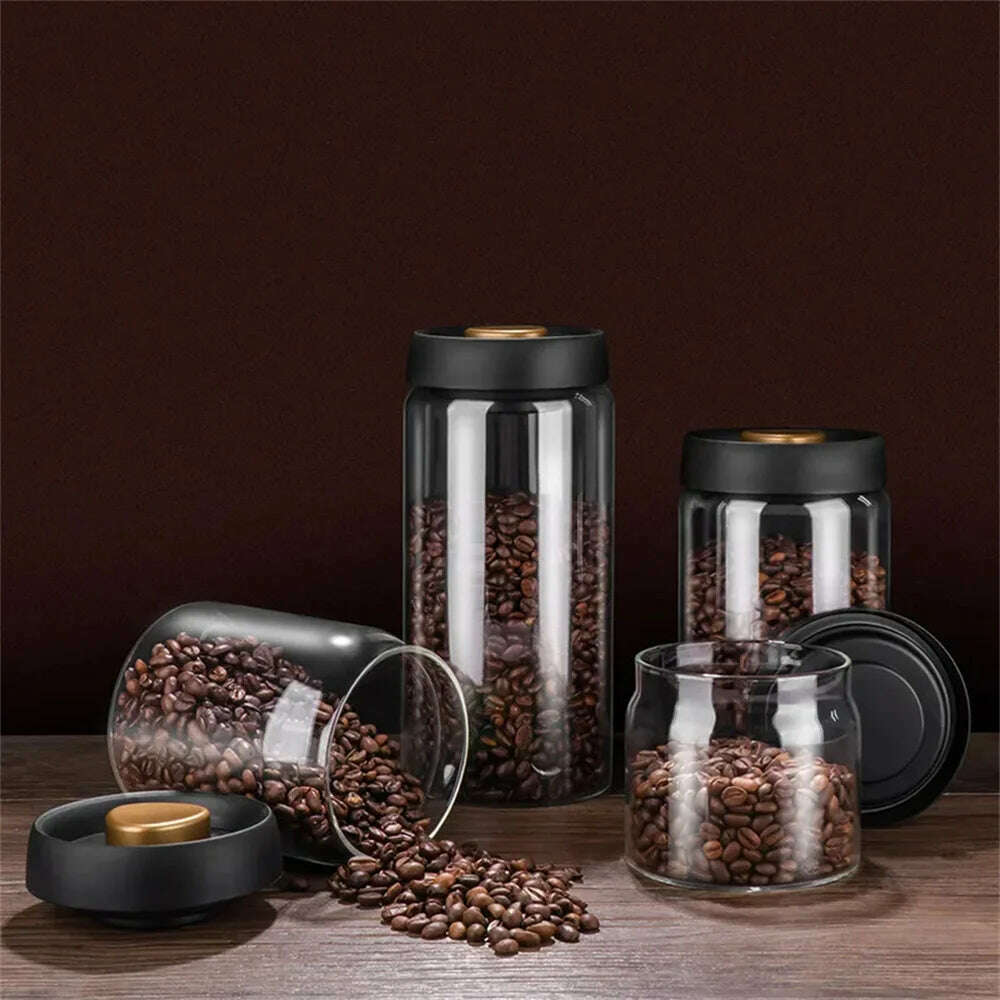 Coffee Beans Vacuum Sealed Tank Transparent Glass Food Storage Jars Household Moisture-proof Air Extraction Airtight Container - KIMLUD