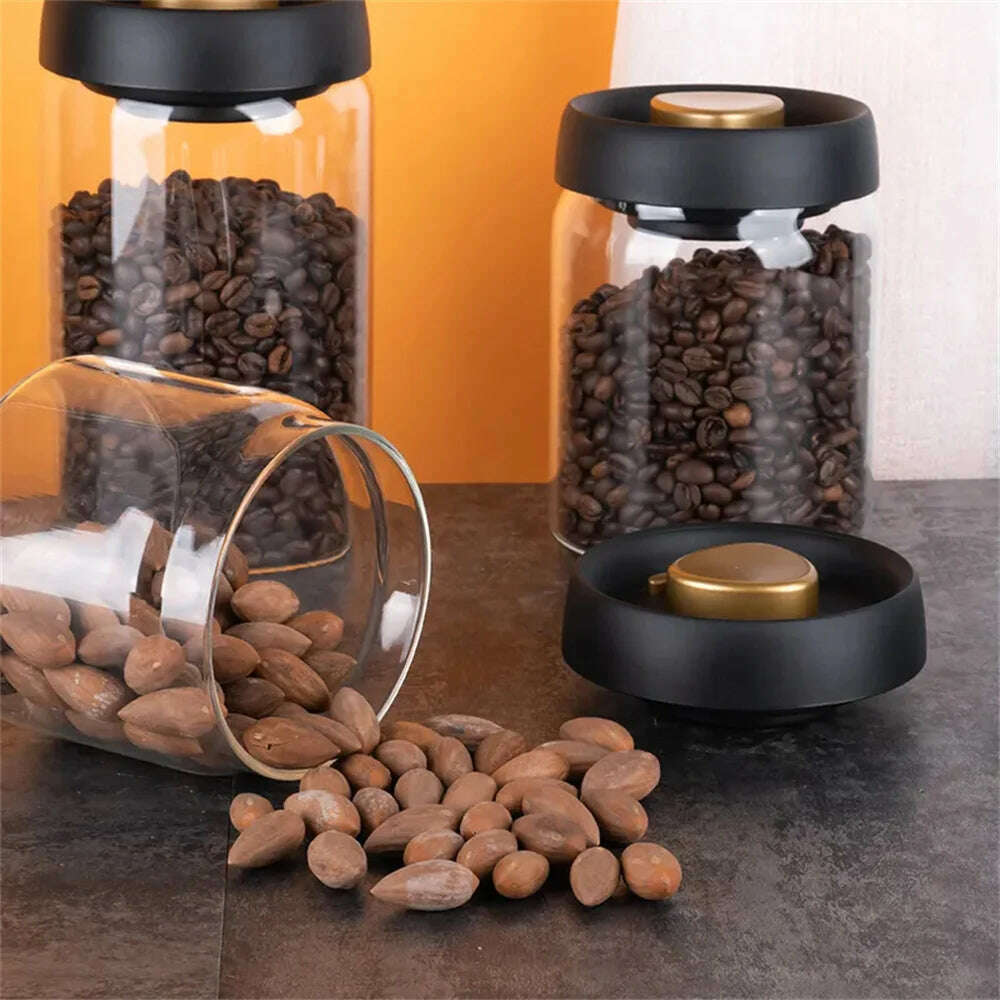 Coffee Beans Vacuum Sealed Tank Transparent Glass Food Storage Jars Household Moisture-proof Air Extraction Airtight Container - KIMLUD