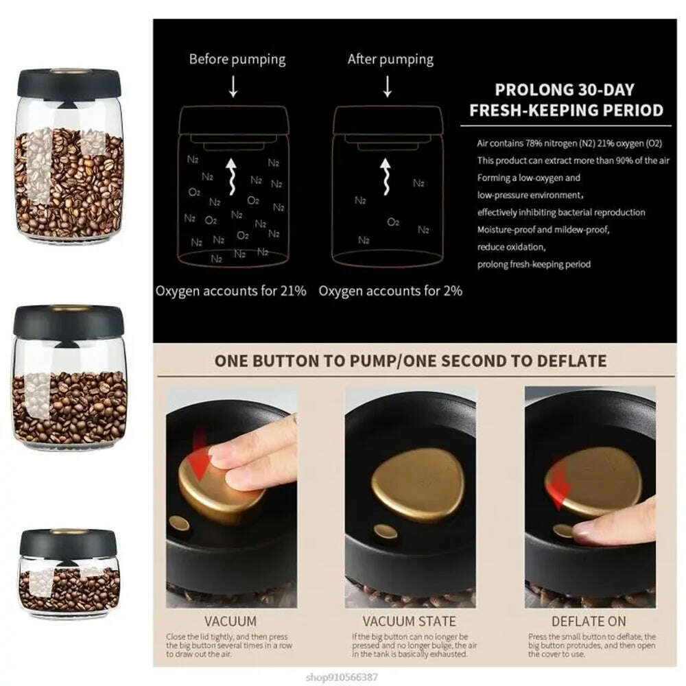 Coffee Beans Vacuum Sealed Tank Transparent Glass Food Storage Jars Household Moisture-proof Air Extraction Airtight Container - KIMLUD