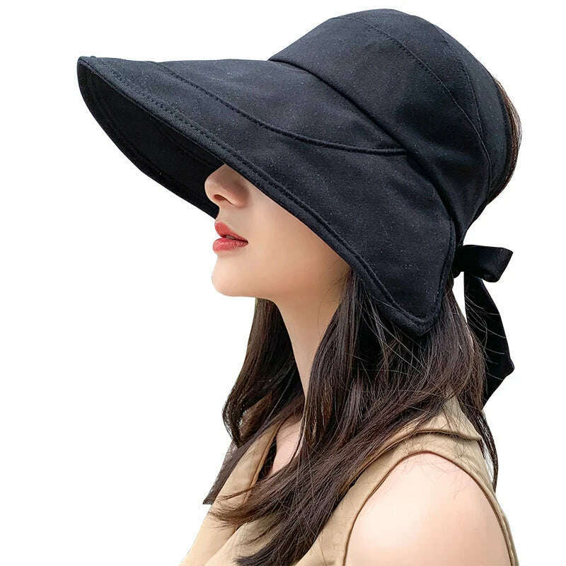 KIMLUD, COKK Sun Hat Summer Women Ponytail Visor Wide Brim Uv Protection Bow Beach Hat Yellow Ladies Sunhat Ladies Hats Foldable Gorro, KIMLUD Womens Clothes