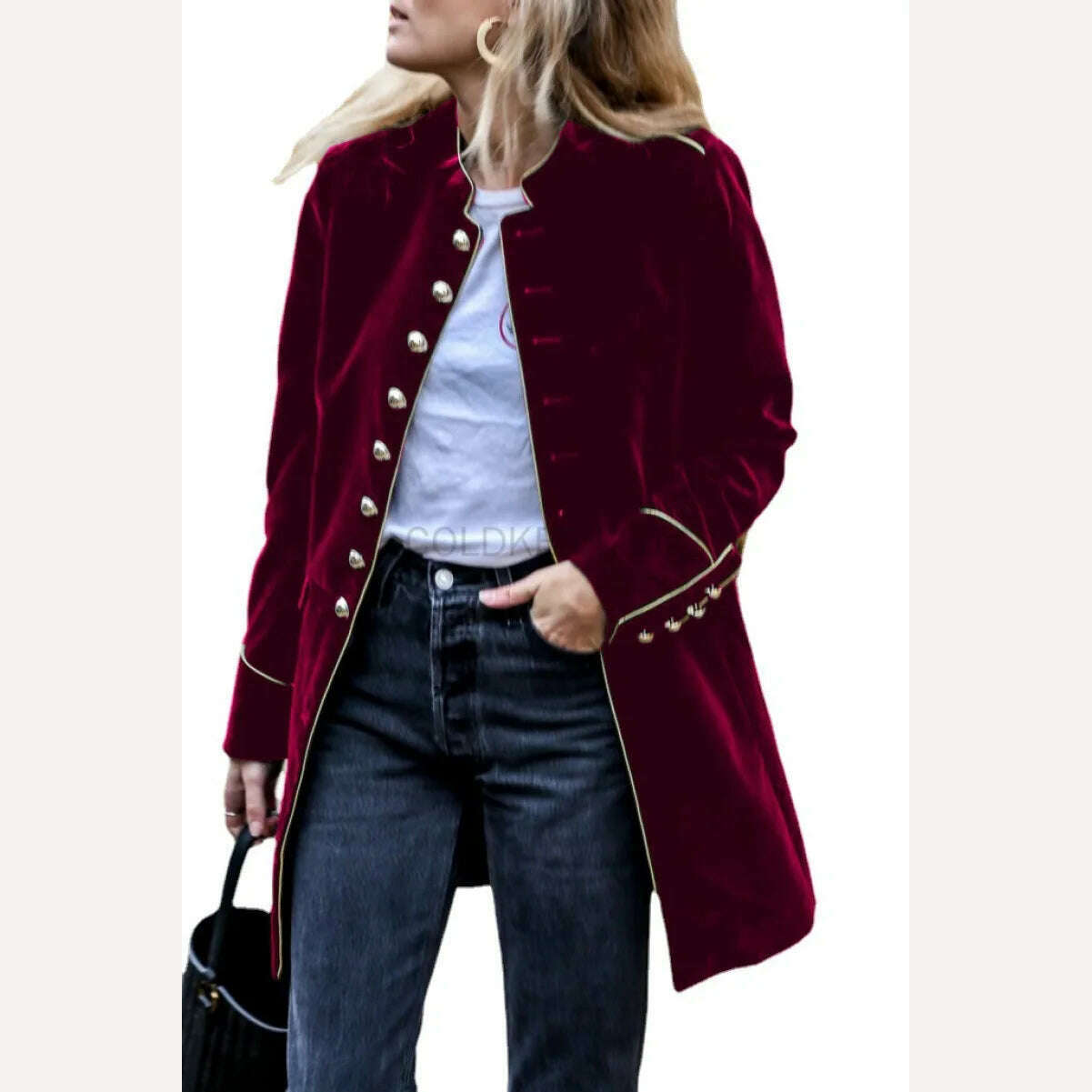 KIMLUD, COLDKER 2024 Autumn Winter Medieval Cosplay Costume Velvet Women's Jacket Office Lady Elegant Long Blazer Female Jacket Coat, KIMLUD Women's Clothes