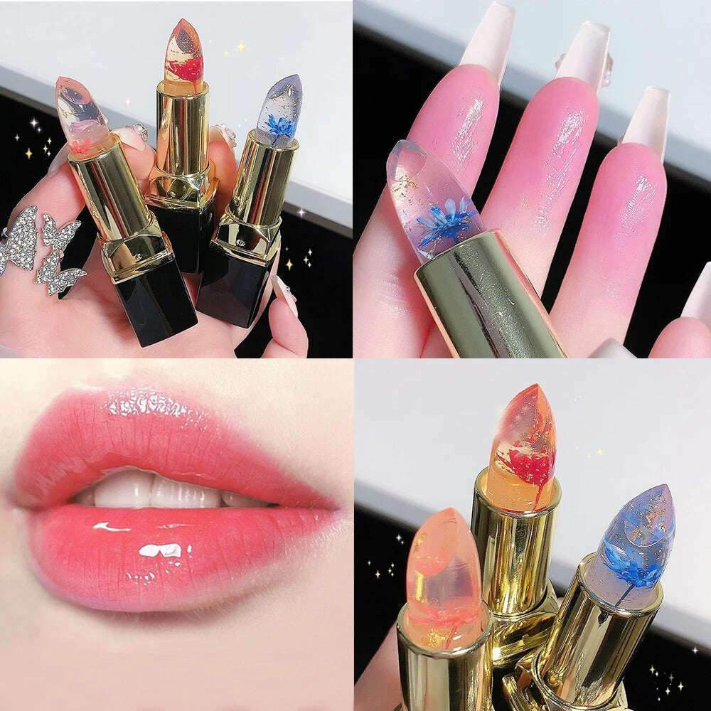 KIMLUD, Color Changing Long Lasting Lipstick Gold Foil Flower Lip Primer Jelly Lip Balm Moisturizing Natural Waterproof Makeup Lipgloss, KIMLUD Womens Clothes