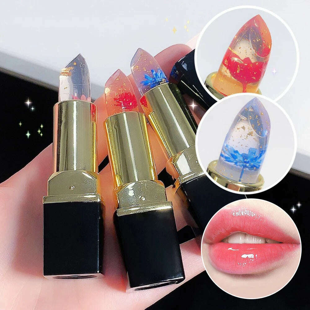 KIMLUD, Color Changing Long Lasting Lipstick Gold Foil Flower Lip Primer Jelly Lip Balm Moisturizing Natural Waterproof Makeup Lipgloss, KIMLUD Womens Clothes