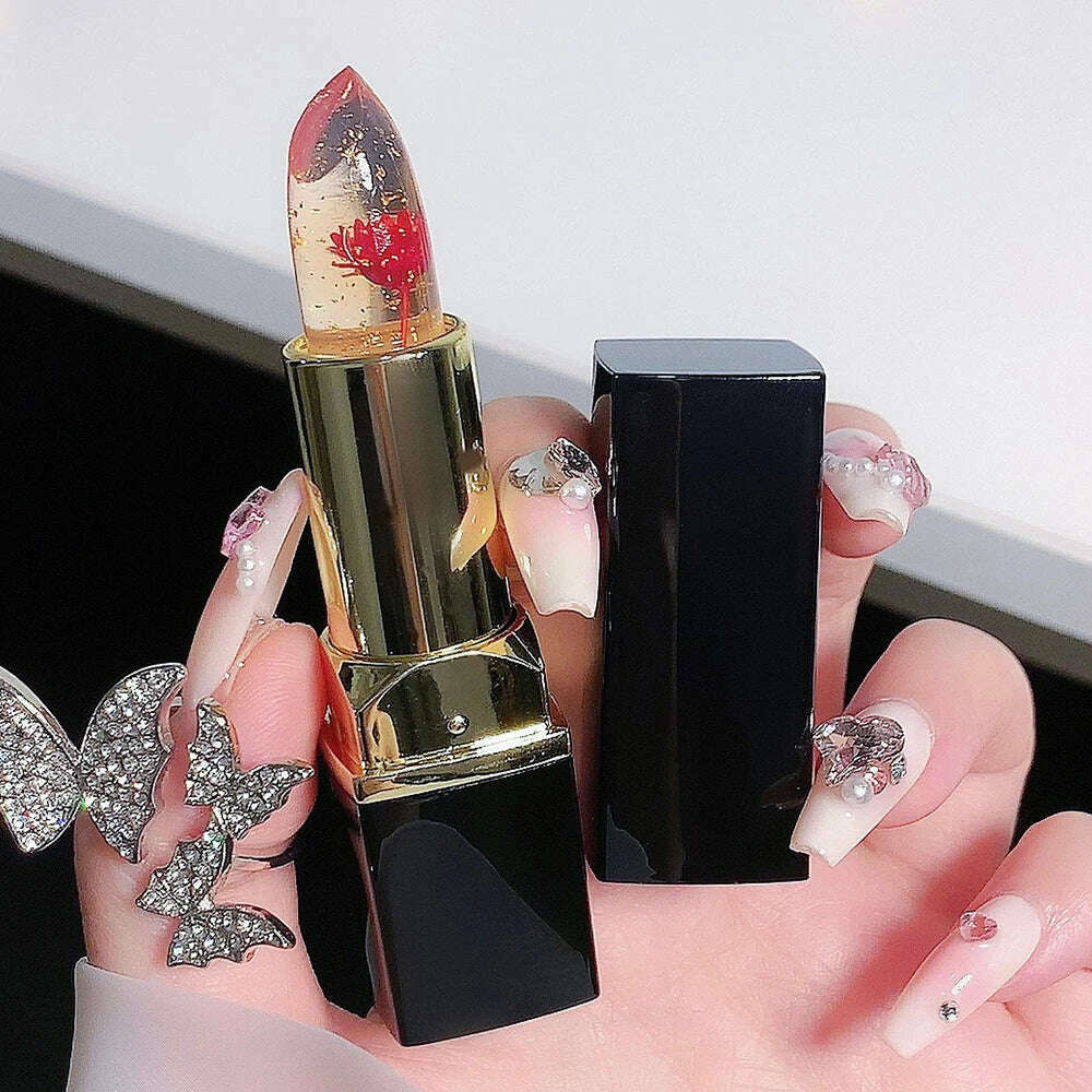 KIMLUD, Color Changing Long Lasting Lipstick Gold Foil Flower Lip Primer Jelly Lip Balm Moisturizing Natural Waterproof Makeup Lipgloss, KIMLUD Womens Clothes