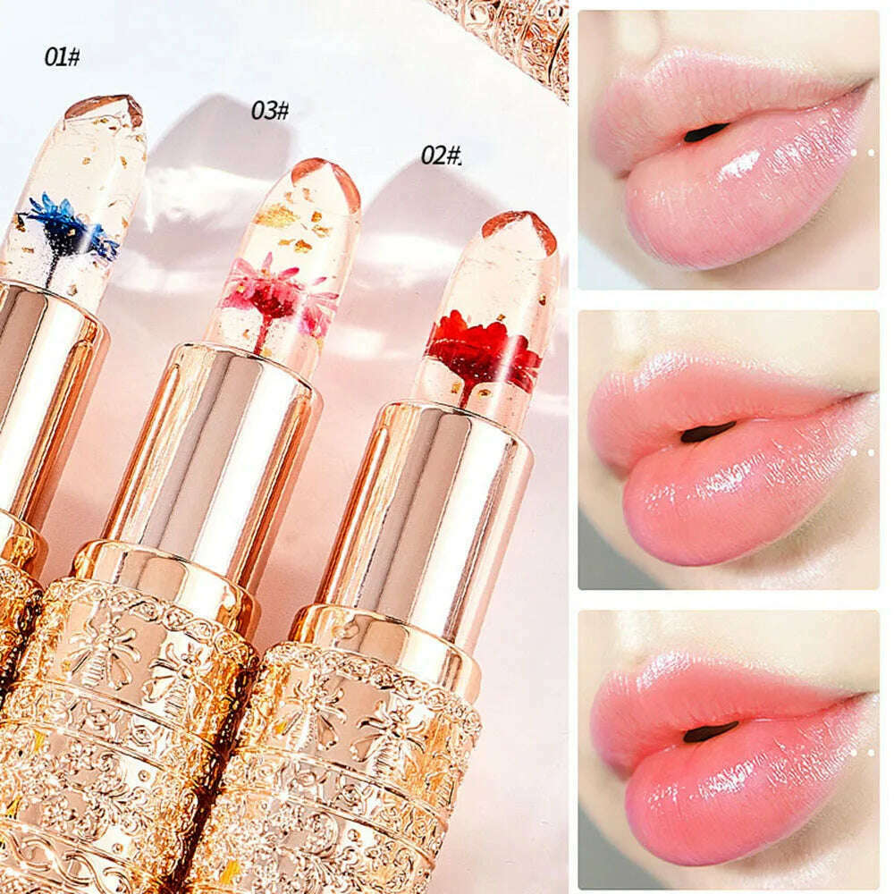 KIMLUD, Color Changing Long Lasting Lipstick Gold Foil Flower Lip Primer Jelly Lip Balm Moisturizing Natural Waterproof Makeup Lipgloss, KIMLUD Womens Clothes