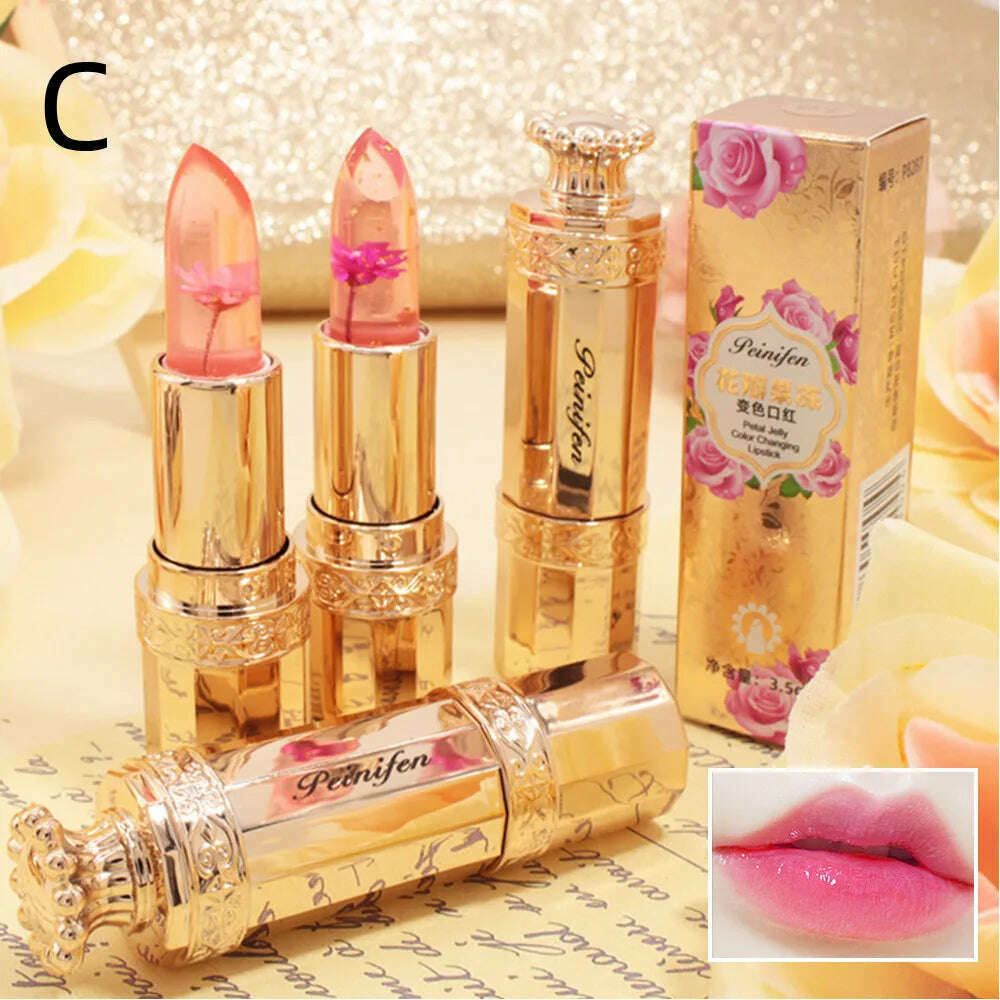 KIMLUD, Color Changing Long Lasting Lipstick Gold Foil Flower Lip Primer Jelly Lip Balm Moisturizing Natural Waterproof Makeup Lipgloss, KIMLUD Womens Clothes