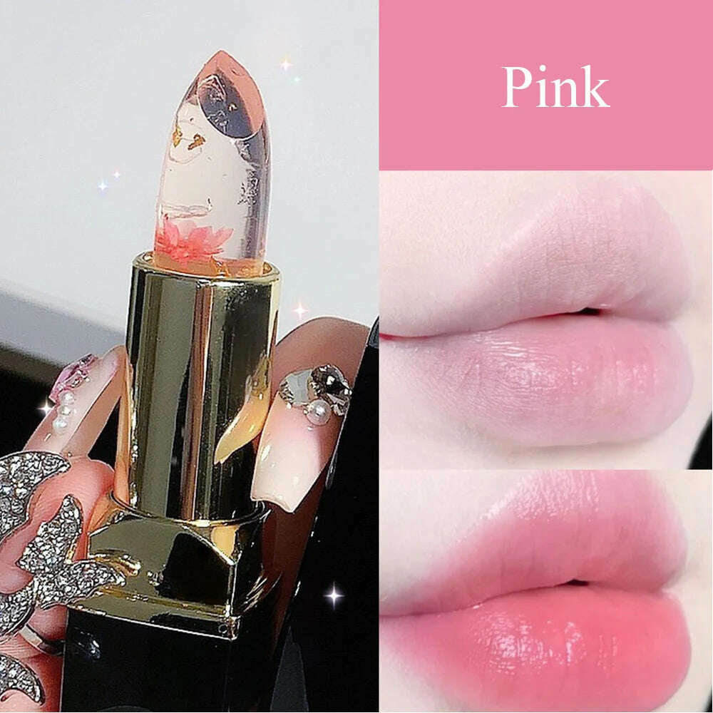 KIMLUD, Color Changing Long Lasting Lipstick Gold Foil Flower Lip Primer Jelly Lip Balm Moisturizing Natural Waterproof Makeup Lipgloss, Pink, KIMLUD APPAREL - Womens Clothes