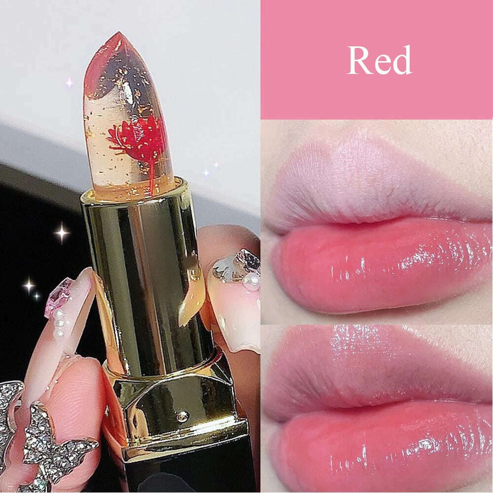 KIMLUD, Color Changing Long Lasting Lipstick Gold Foil Flower Lip Primer Jelly Lip Balm Moisturizing Natural Waterproof Makeup Lipgloss, Red, KIMLUD APPAREL - Womens Clothes